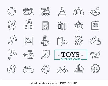 Toys Icons Design Set For Store. Vector Thin Line Modern Symbols for Website.