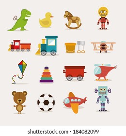 Toys icons on white background, Vector illustration