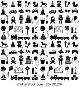 Toys icons. Seamless pattern.