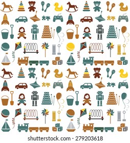 Toys icons. Seamless pattern. Retro style.