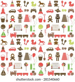 Toys icons. Seamless pattern. Retro style.