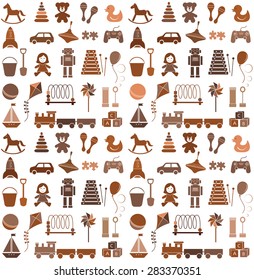 Toys icons. Seamless pattern. Retro style.