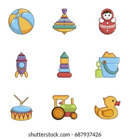 Toys icons set. Cartoon set of 9 toys vector icons for web isolated on white background