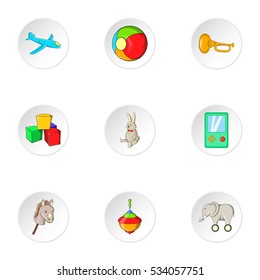 Toys icons set. Cartoon illustration of 9 toys vector icons for web