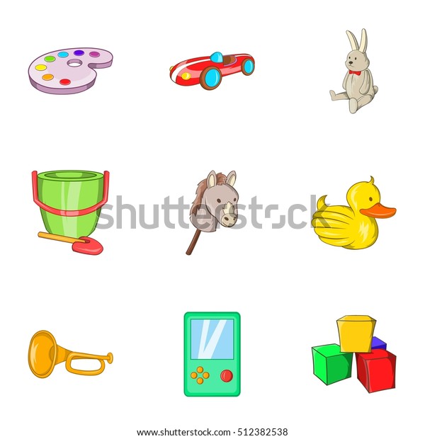 Toys icons set. Cartoon illustration of 9 toys vector
icons for web