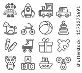 Toys Icons Set on White Background. Line Style Vector