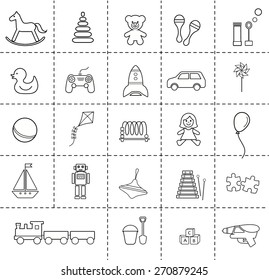 Toys icons set. Outlines. Vector illustration.