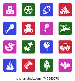 Toys Icons. White Flat Design In Square. Vector Illustration. 