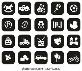 Toys Icons White On Black Flat Design Set Big