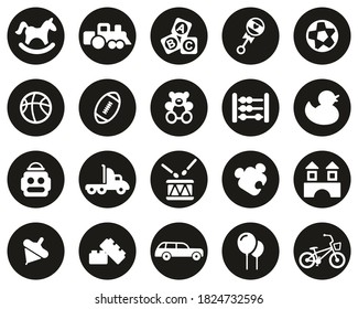 Toys Icons White On Black Flat Design Circle Set Big