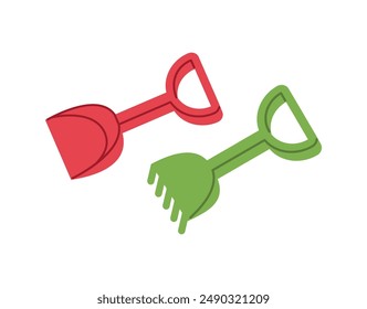 Toys for kids, shovel and rake vector illustration flat style icon.