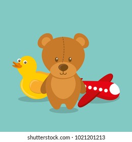 toys for kids teddy rubber duck and airplane retro