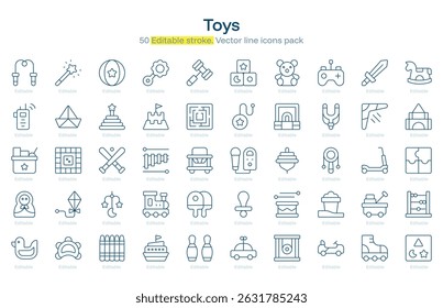 Toys line icon pack. Toys Stroke icon set. Editable Stroke icon
