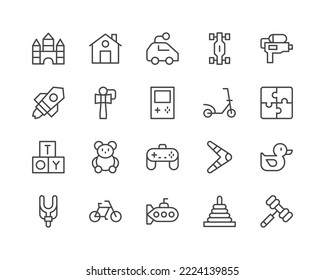 Toys line icons set. Vector objects isolated on a white background for web design and graphics. Outline icons collection.