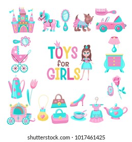 Toys for little princesses. Big set of vector cliparts.