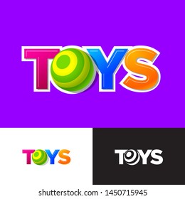 Toys logo. Baby  online shop emblem. Letter O like a baby ball or sphere. Kids logo on different backgrounds. 3D imitation.