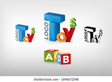 Cubo del logotipo de juguetes. Estilo 3D.
