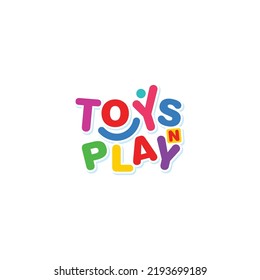 Toys n play cartoon logo. Design colorful block letters for children's playroom decoration. Flat design element. Vector illustration. Isolated on white background.