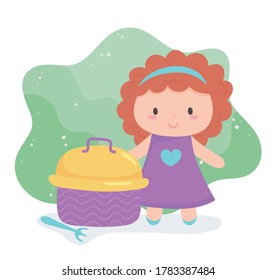toys object for small kids to play cartoon doll and lunch box vector illustration