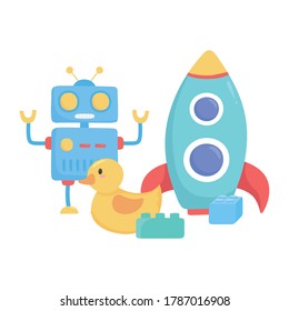 toys object for small kids to play cartoon robot drum horse in stick vector illustration