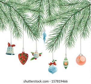 toys on Christmas tree vector