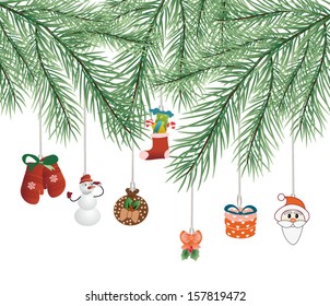 toys on Christmas tree vector