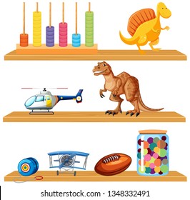 Toys on a shelf illustration