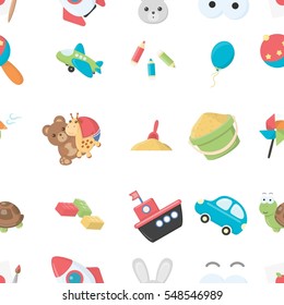 Toys pattern icons in cartoon style. Big collection of toys vector symbol stock illustration