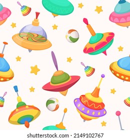 Toys pattern. Top funny colored toy for kids exact vector seamless background for textile design projects