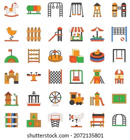 Toys, Playground and rides icon, flat vector collection elements set