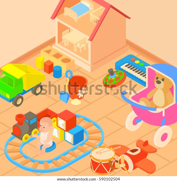 Toys room concept. Cartoon illustration of toys room\
vector concept for web