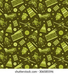 Toys seamless pattern against the dark-green background. The layout is fully editable