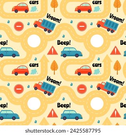 Toys Seamless Pattern Design with Boys and Girls Children Toy Equipment in Cartoon Flat Illustration