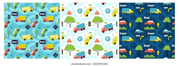 Toys Seamless Pattern Design with Boys and Girls Children Toy Equipment in Cartoon Flat Illustration