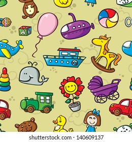 toys seamless pattern. vector seamless pattern with collection of cute  toys