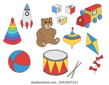 Juguetes set color aislado ilustración Vector 