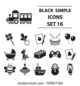 Toys set icons in black style. Big collection toys vector symbol stock illustration