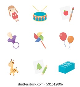 Toys set icons in cartoon style. Big collection of toys vector symbol stock illustration