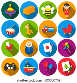 Toys set icons in flat style. Big collection toys vector symbol stock illustration