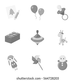 Toys set icons in monochrome style. Big collection of toys vector symbol stock illustration