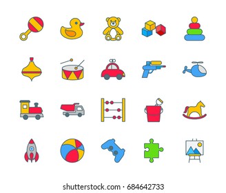 Toys set of thin line flat icons