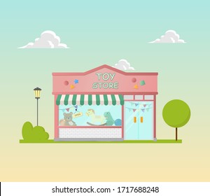 toys shop facade, vector illustration.