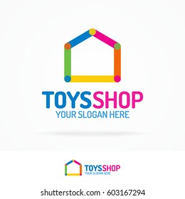 Toys shop logo set flat color style for use kids store, baby market etc. Vector Illustration