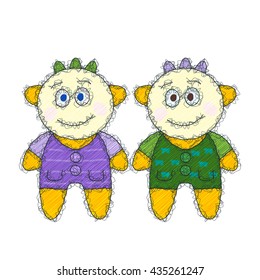 Toys. Sketch doodle illustration. Imitation of the hand made style. Vector.
