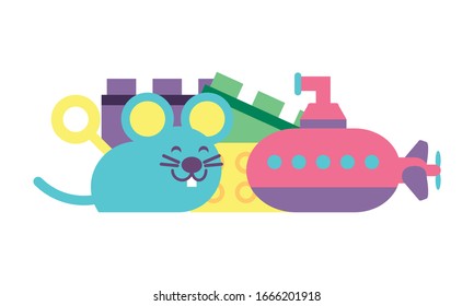 toys for small children, wooden and plastic toys vector illustration design