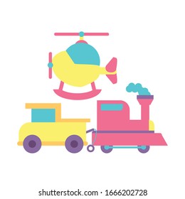 toys for small children, wooden and plastic toys vector illustration design
