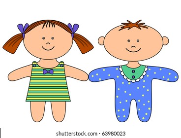 Toys: smiling little ragdoll-boy and ragdoll-girl