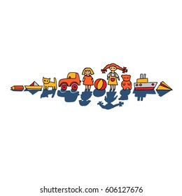Toys stand in a row