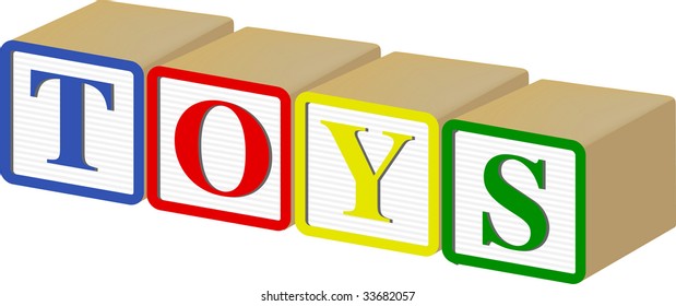 TOYS written out horizontally in 3D vector Wooden Baby Blocks