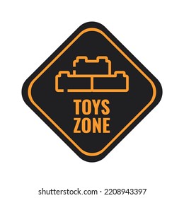 Toys Zone metal sign with orange icon and lettering on black board isolated on white background, vector illustration in trendy design style. Suitable and perfect for many purposes.
